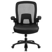HERCULES Series Big & Tall 500 lb. Rated Black Mesh/LeatherSoft Executive Ergonomic Office Chair with Adjustable Lumbar, BT-20180-LEA-GG