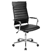 High Back Black LeatherSoft Contemporary Ribbed Executive Swivel Office Chair, BT-20595H-1-BK-GG