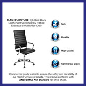 High Back Black LeatherSoft Contemporary Ribbed Executive Swivel Office Chair, BT-20595H-1-BK-GG