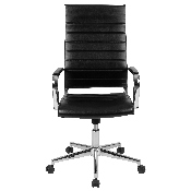 High Back Black LeatherSoft Contemporary Ribbed Executive Swivel Office Chair, BT-20595H-1-BK-GG