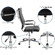 High Back Black LeatherSoft Contemporary Ribbed Executive Swivel Office Chair, BT-20595H-1-BK-GG