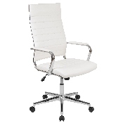 High Back White LeatherSoft Contemporary Ribbed Executive Swivel Office Chair, BT-20595H-1-WH-GG