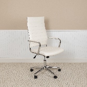 High Back White LeatherSoft Contemporary Ribbed Executive Swivel Office Chair, BT-20595H-1-WH-GG