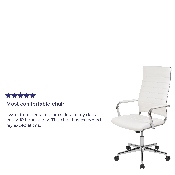 High Back White LeatherSoft Contemporary Ribbed Executive Swivel Office Chair, BT-20595H-1-WH-GG