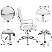 High Back White LeatherSoft Contemporary Ribbed Executive Swivel Office Chair, BT-20595H-1-WH-GG