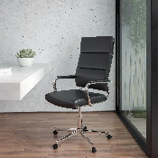 High Back Black LeatherSoft Contemporary Panel Executive Swivel Office Chair, BT-20595H-2-BK-GG