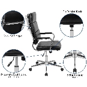 High Back Black LeatherSoft Contemporary Panel Executive Swivel Office Chair, BT-20595H-2-BK-GG