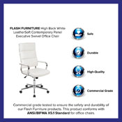 High Back White LeatherSoft Contemporary Panel Executive Swivel Office Chair, BT-20595H-2-WH-GG
