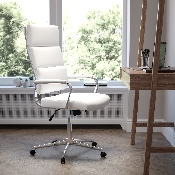 High Back White LeatherSoft Contemporary Panel Executive Swivel Office Chair, BT-20595H-2-WH-GG