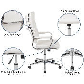 High Back White LeatherSoft Contemporary Panel Executive Swivel Office Chair, BT-20595H-2-WH-GG