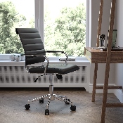 Mid-Back Black LeatherSoft Contemporary Ribbed Executive Swivel Office Chair, BT-20595M-1-BK-GG