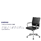 Mid-Back Black LeatherSoft Contemporary Ribbed Executive Swivel Office Chair, BT-20595M-1-BK-GG