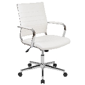 Mid-Back White LeatherSoft Contemporary Ribbed Executive Swivel Office Chair, BT-20595M-1-WH-GG