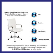 Mid-Back White LeatherSoft Contemporary Ribbed Executive Swivel Office Chair, BT-20595M-1-WH-GG