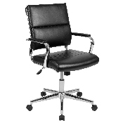 Mid-Back Black LeatherSoft Contemporary Panel Executive Swivel Office Chair, BT-20595M-2-BK-GG