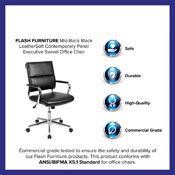 Mid-Back Black LeatherSoft Contemporary Panel Executive Swivel Office Chair, BT-20595M-2-BK-GG