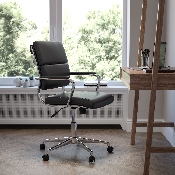 Mid-Back Black LeatherSoft Contemporary Panel Executive Swivel Office Chair, BT-20595M-2-BK-GG
