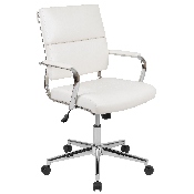 Mid-Back White LeatherSoft Contemporary Panel Executive Swivel Office Chair, BT-20595M-2-WH-GG