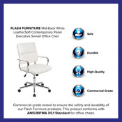Mid-Back White LeatherSoft Contemporary Panel Executive Swivel Office Chair, BT-20595M-2-WH-GG