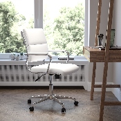 Mid-Back White LeatherSoft Contemporary Panel Executive Swivel Office Chair, BT-20595M-2-WH-GG