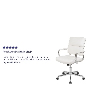 Mid-Back White LeatherSoft Contemporary Panel Executive Swivel Office Chair, BT-20595M-2-WH-GG