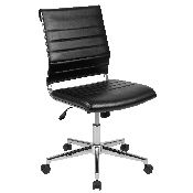 Mid-Back Armless Black LeatherSoft Contemporary Ribbed Executive Swivel Office Chair, BT-20595M-NA-BK-GG