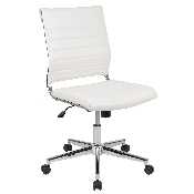Mid-Back Armless White LeatherSoft Contemporary Ribbed Executive Swivel Office Chair, BT-20595M-NA-WH-GG