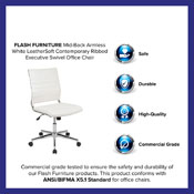Mid-Back Armless White LeatherSoft Contemporary Ribbed Executive Swivel Office Chair, BT-20595M-NA-WH-GG