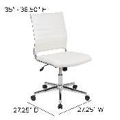 Mid-Back Armless White LeatherSoft Contemporary Ribbed Executive Swivel Office Chair, BT-20595M-NA-WH-GG