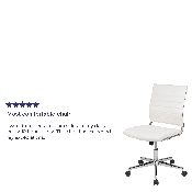 Mid-Back Armless White LeatherSoft Contemporary Ribbed Executive Swivel Office Chair, BT-20595M-NA-WH-GG