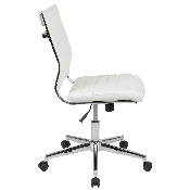 Mid-Back Armless White LeatherSoft Contemporary Ribbed Executive Swivel Office Chair, BT-20595M-NA-WH-GG