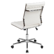 Mid-Back Armless White LeatherSoft Contemporary Ribbed Executive Swivel Office Chair, BT-20595M-NA-WH-GG