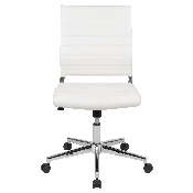 Mid-Back Armless White LeatherSoft Contemporary Ribbed Executive Swivel Office Chair, BT-20595M-NA-WH-GG