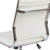 Mid-Back Armless White LeatherSoft Contemporary Ribbed Executive Swivel Office Chair, BT-20595M-NA-WH-GG