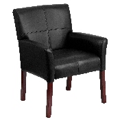Black LeatherSoft Executive Side Reception Chair with Mahogany Legs, BT-353-BK-LEA-GG