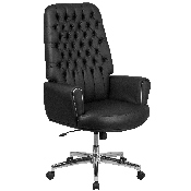 High Back Traditional Tufted Black LeatherSoft Executive Swivel Office Chair with Silver Welt Arms, BT-444-BK-GG