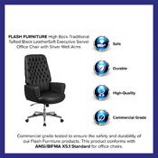 High Back Traditional Tufted Black LeatherSoft Executive Swivel Office Chair with Silver Welt Arms, BT-444-BK-GG