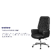 High Back Traditional Tufted Black LeatherSoft Executive Swivel Office Chair with Silver Welt Arms, BT-444-BK-GG