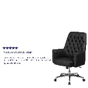 Mid-Back Traditional Tufted Black LeatherSoft Executive Swivel Office Chair with Arms, BT-444-MID-BK-GG