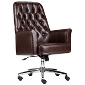 Mid-Back Traditional Tufted Brown LeatherSoft Executive Swivel Office Chair with Arms, BT-444-MID-BN-GG