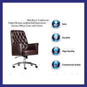 Mid-Back Traditional Tufted Brown LeatherSoft Executive Swivel Office Chair with Arms, BT-444-MID-BN-GG