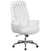 High Back Traditional Tufted White LeatherSoft Executive Swivel Office Chair with Arms, BT-444-WH-GG