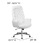 High Back Traditional Tufted White LeatherSoft Executive Swivel Office Chair with Arms, BT-444-WH-GG