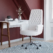 High Back Traditional Tufted White LeatherSoft Executive Swivel Office Chair with Arms, BT-444-WH-GG