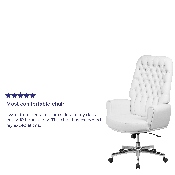 High Back Traditional Tufted White LeatherSoft Executive Swivel Office Chair with Arms, BT-444-WH-GG