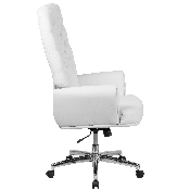 High Back Traditional Tufted White LeatherSoft Executive Swivel Office Chair with Arms, BT-444-WH-GG