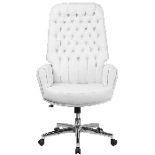 High Back Traditional Tufted White LeatherSoft Executive Swivel Office Chair with Arms, BT-444-WH-GG