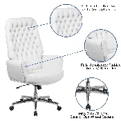 High Back Traditional Tufted White LeatherSoft Executive Swivel Office Chair with Arms, BT-444-WH-GG