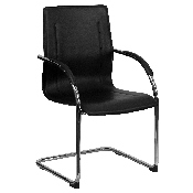 Black Vinyl Side Reception Chair with Chrome Sled Base, BT-509-BK-GG