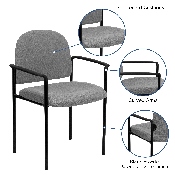Comfort Gray Fabric Stackable Steel Side Reception Chair with Arms, BT-516-1-GY-GG